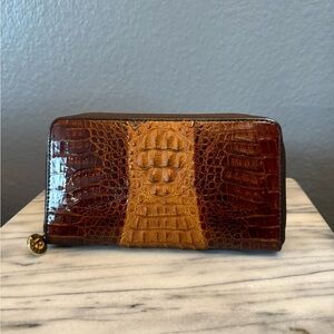 Brown and Tan Crocodile Embossed Wallet